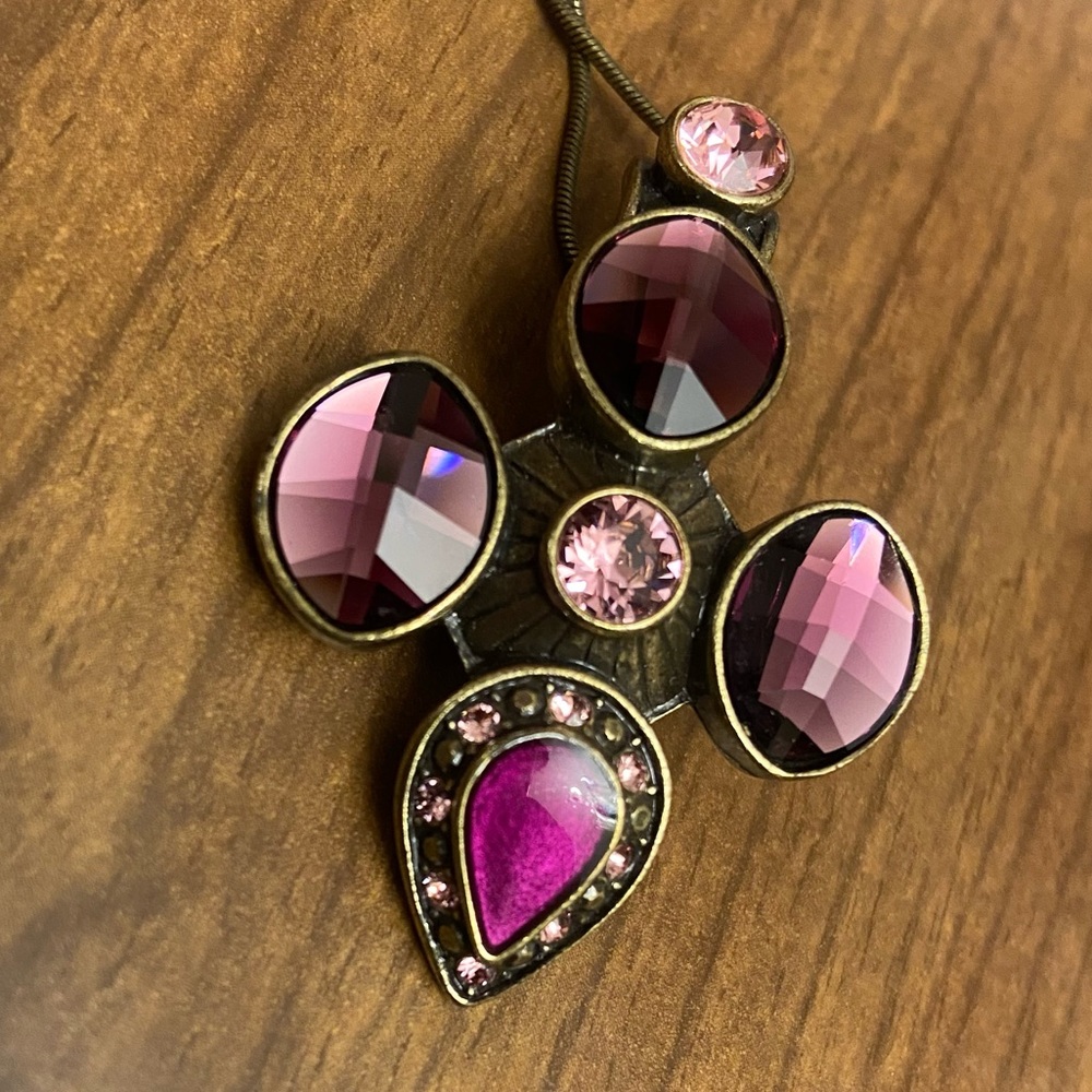 Touchstone Elegant Swarovski Crystal Mulled Cross Pendant Necklace in Purple. - Picture 5 of 7